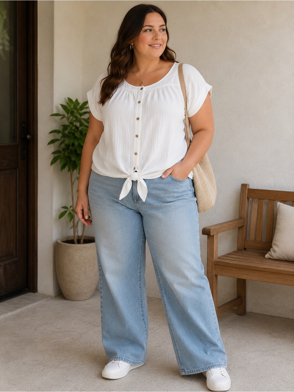 a.n.a White Button-Front Lightweight Top